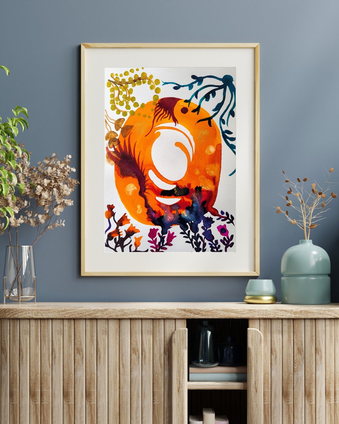 Ink Drawing Art Print Original Artwork Ink Art Ethnic Wall Art Splash Art Orange Wall Art Print Orange Painting Boho Poster Prints - Image 2