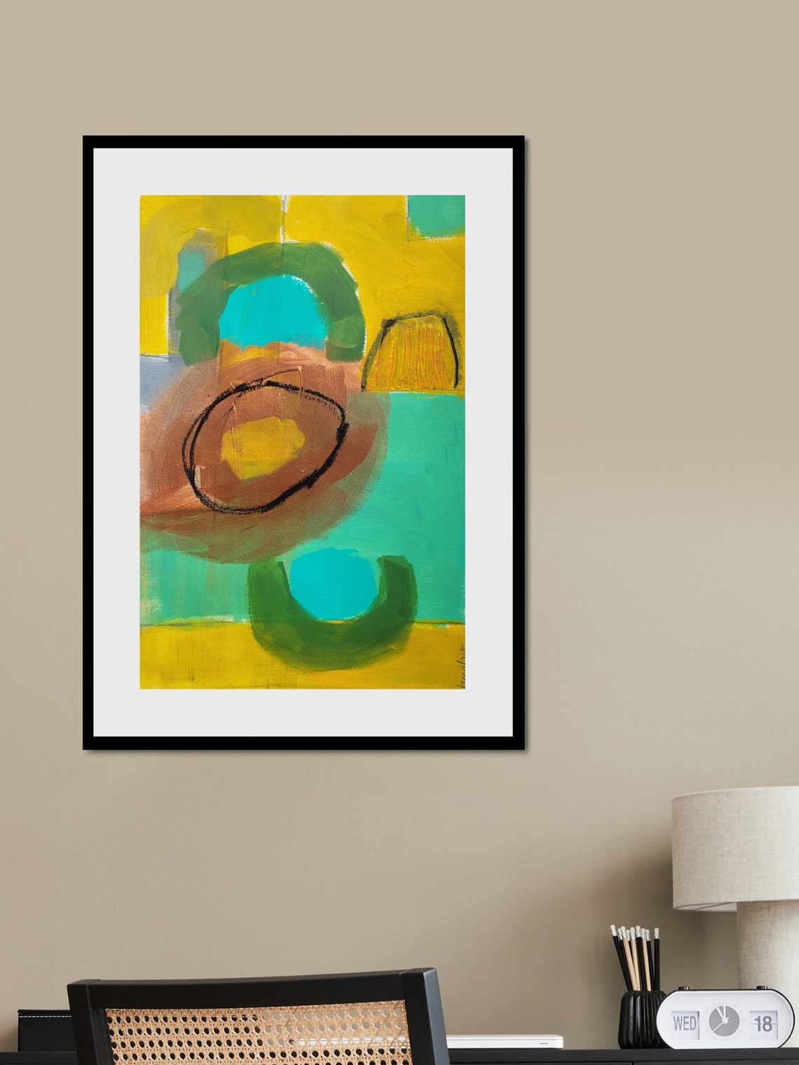 Abstract Original Acrylic Painting Modern Vibrant Prints Green Home Decor Prints Geometric Art Print Unique Colorful Art Gift - Image 2