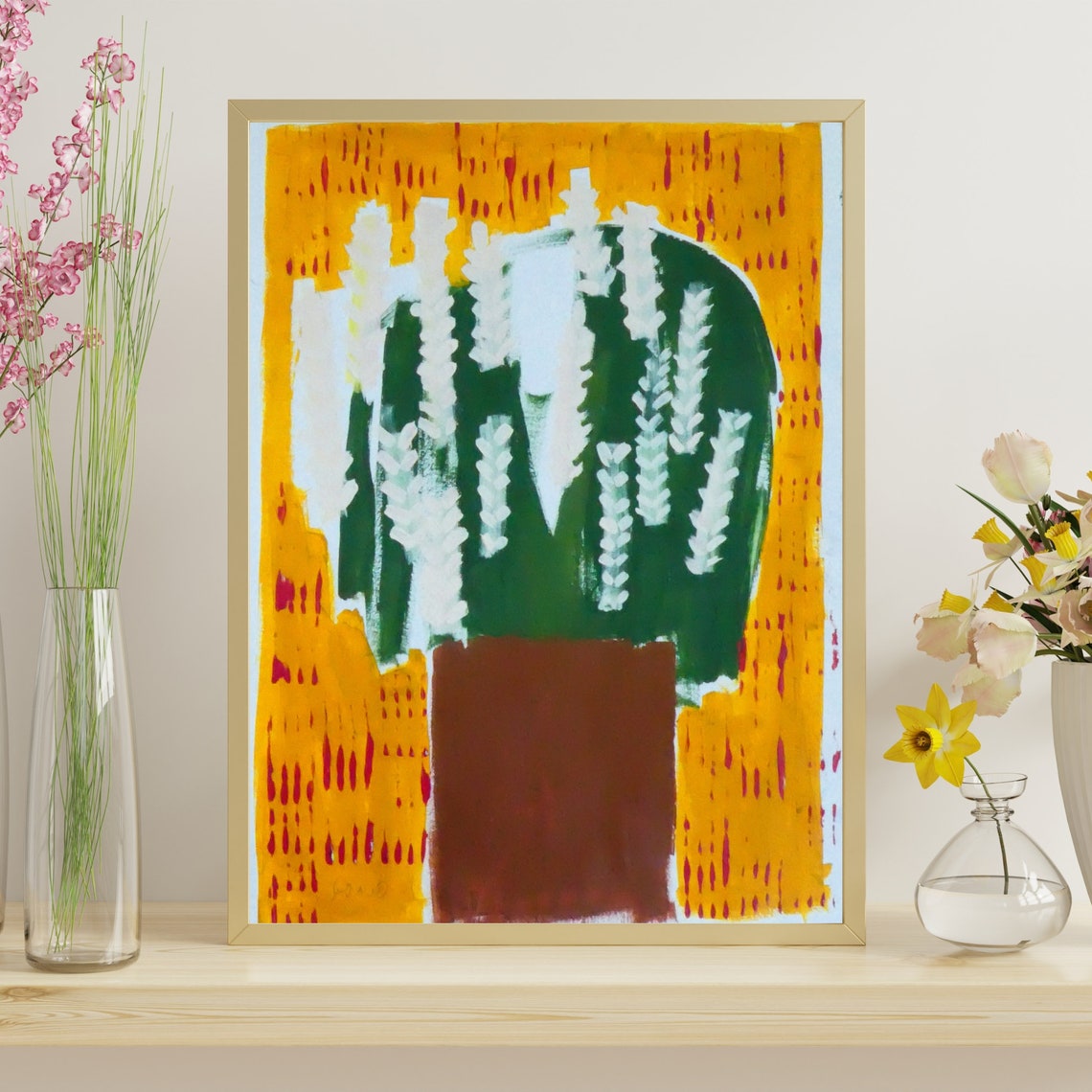 Cheerful Naive Abstract Cactus In Terracotta Pot Decor Art Poster - Image 3