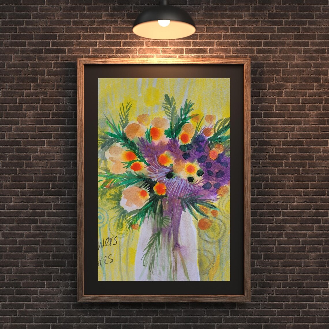 Sunshine Yellow Bouquet Purple Flowers Floral Watercolor Poster - Image 2
