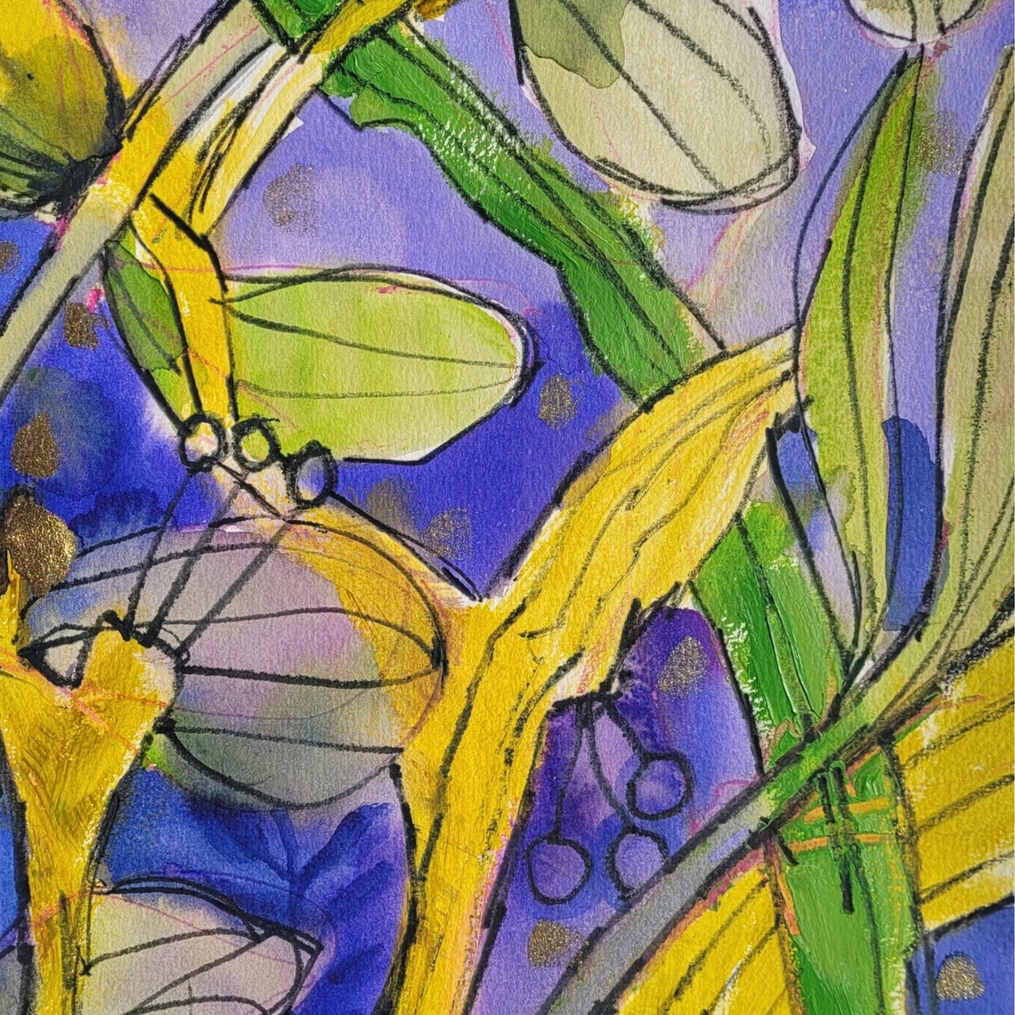 Fresh Green Yellow Botanical Leaves Spring Watercolor Poster - Image 2