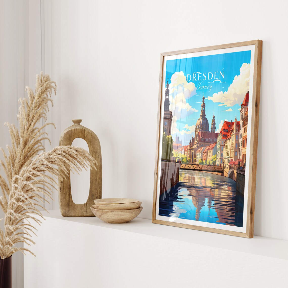 Dresden Germany Old Town Canal Historic Church Skyline Art Poster - Image 2