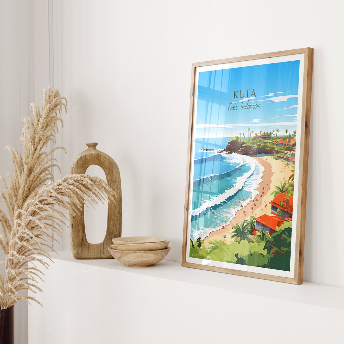 Kuta Bali Indonesia Beach Surf Waves Palm Trees Travel Poster - Image 2