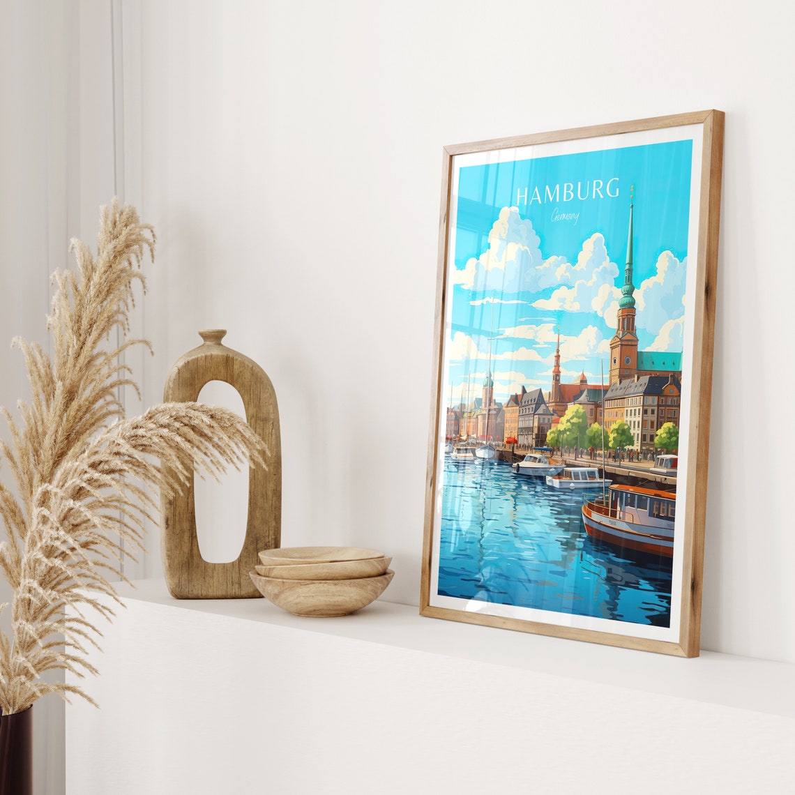 Hamburg Germany Harbor Panorama Church Spires Vintage Travel Poster - Image 2