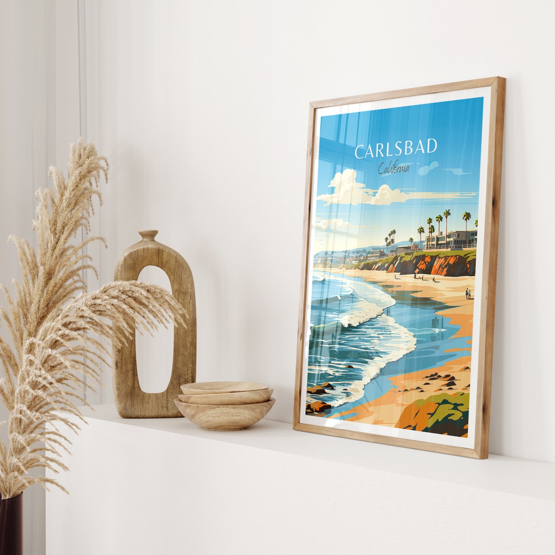 Carlsbad California Beach Palms Cliffs Pacific Shoreline Surf Poster - Image 2