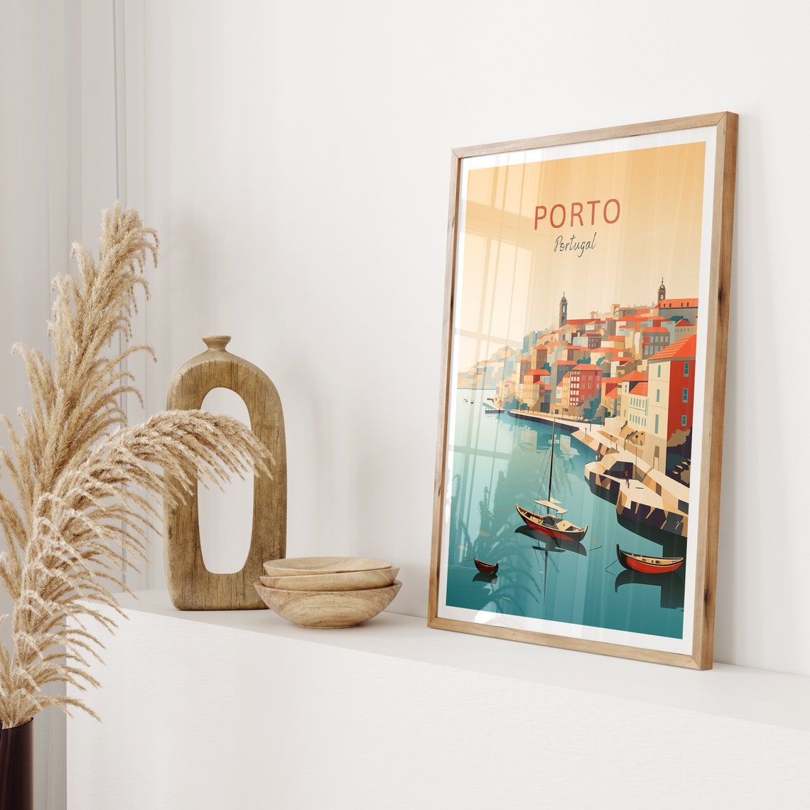 Porto Portugal Douro Riverside Traditional Boats Sunset Poster - Image 2