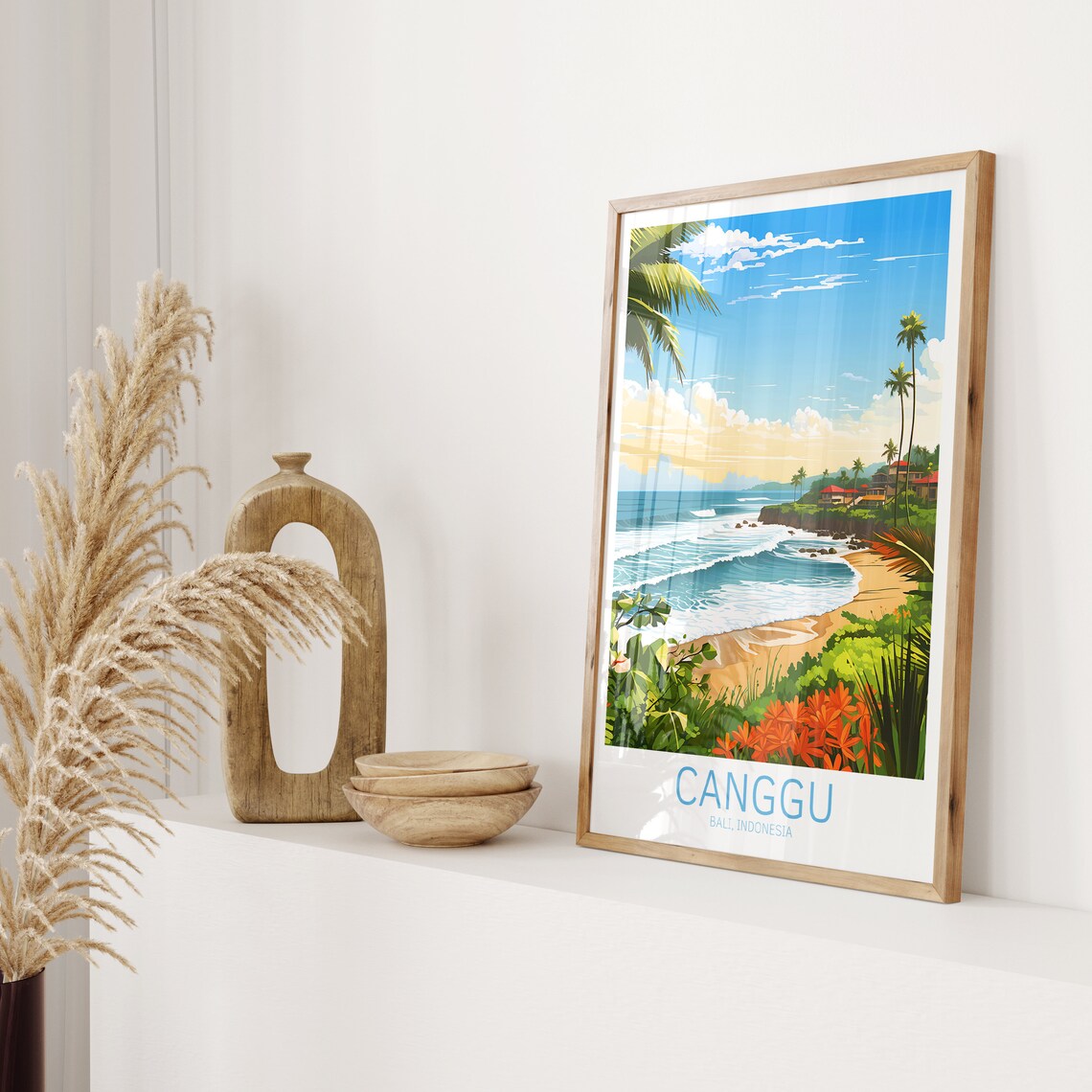 Canggu Bali Indonesia Golden Beach Flowers Vintage Travel Poster - Image 2