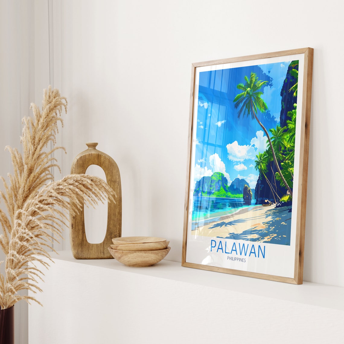 Palawan Philippines Leaning Palm Sand Beach Coral Lagoon Poster - Image 2