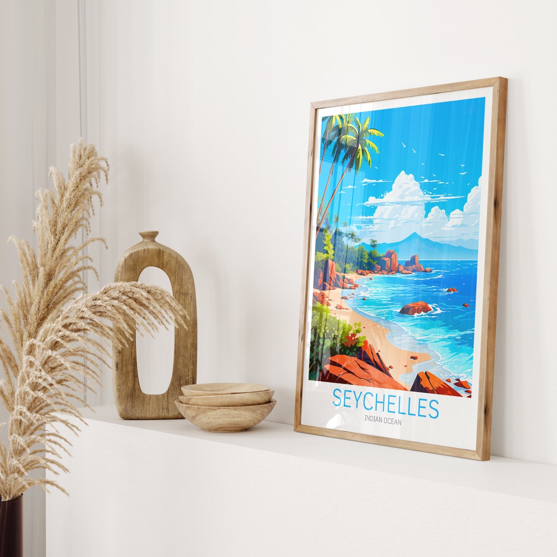 Seychelles Indian Ocean Granite Boulder Palm Beach View Poster - Image 2