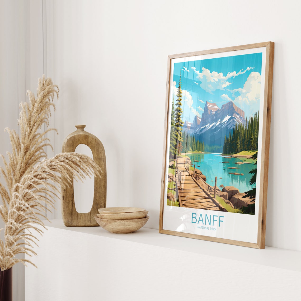 Banff National Park Turquoise Lake Mountain Boardwalk Poster - Image 2