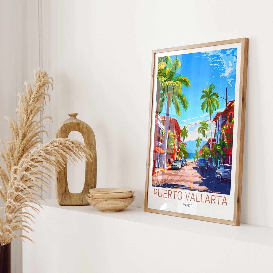 Puerto Vallarta Mexico Palm Street Beach View Travel Art Poster - Image 2