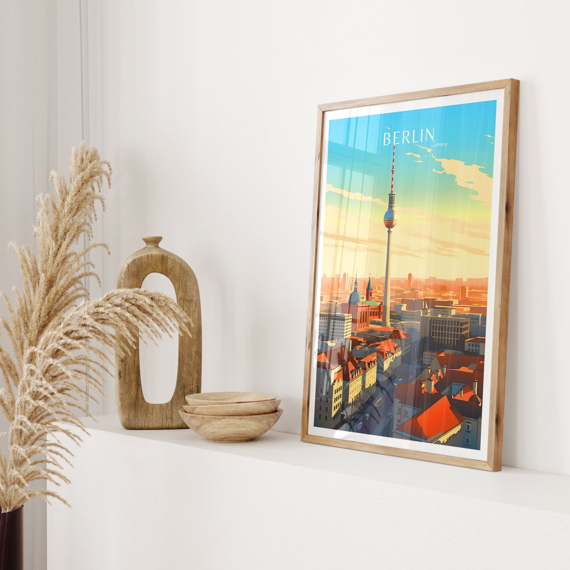 Berlin Germany TV Tower Sunset Skyline Illustrated Travel Poster - Image 2