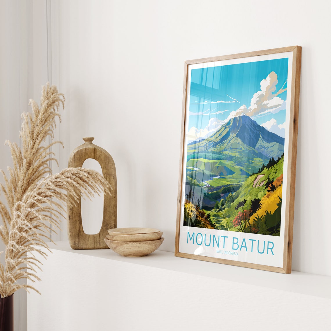 Mount Batur Vintage Travel Poster, Bali - Image 2