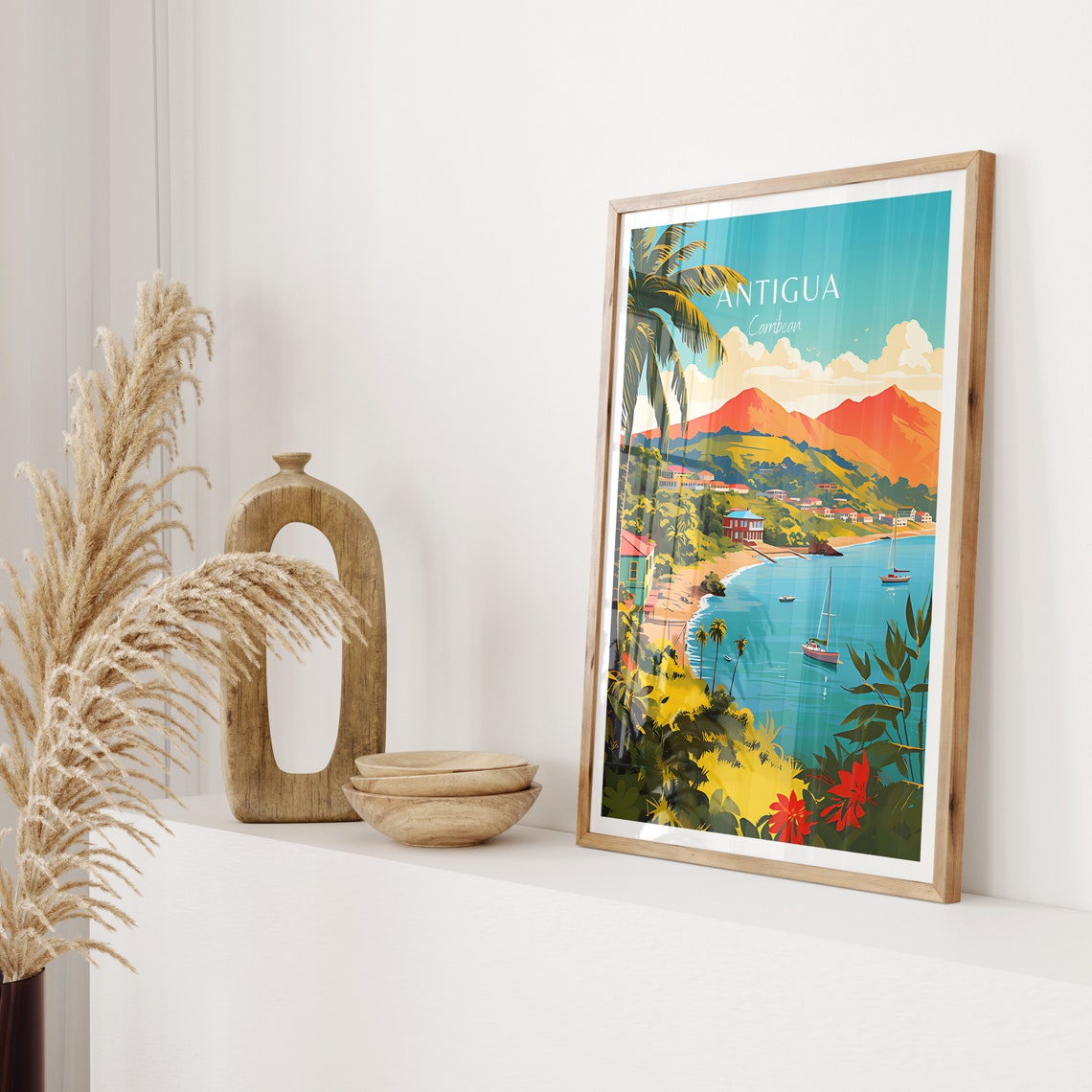 Antigua Caribbean Tropical Sailing Bay Red Mountains Travel Poster - Image 2