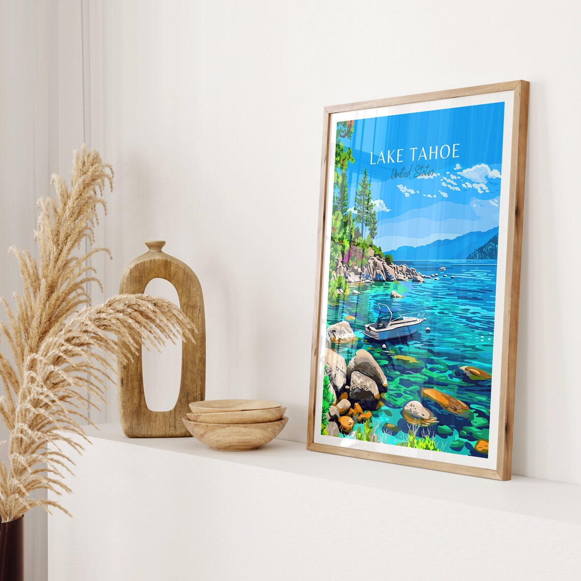 Lake Tahoe United States Clear Water Boat Rocks Travel Poster - Image 2