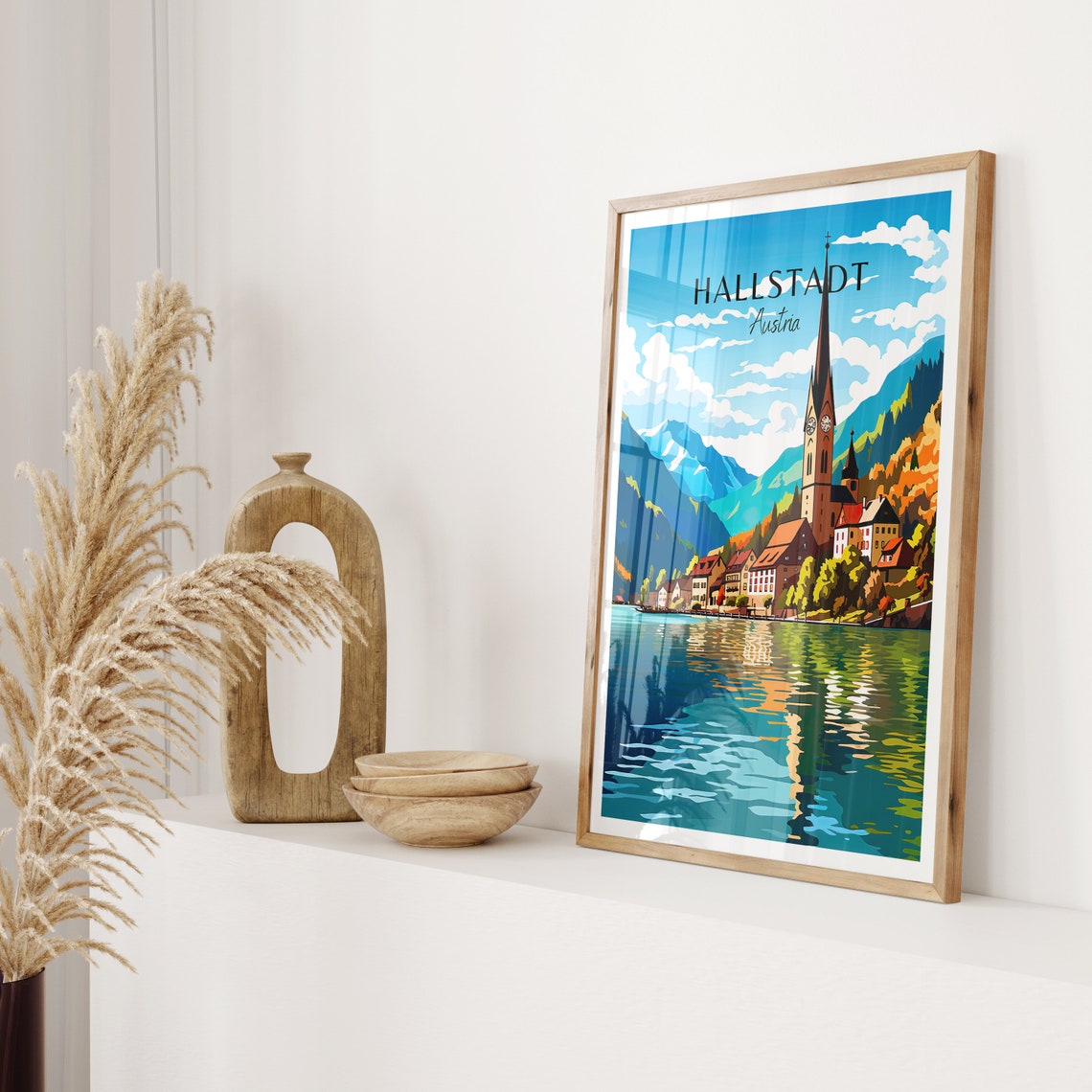 Hallstatt Austria Lakeside Village Church Spire Lake View Poster - Image 2