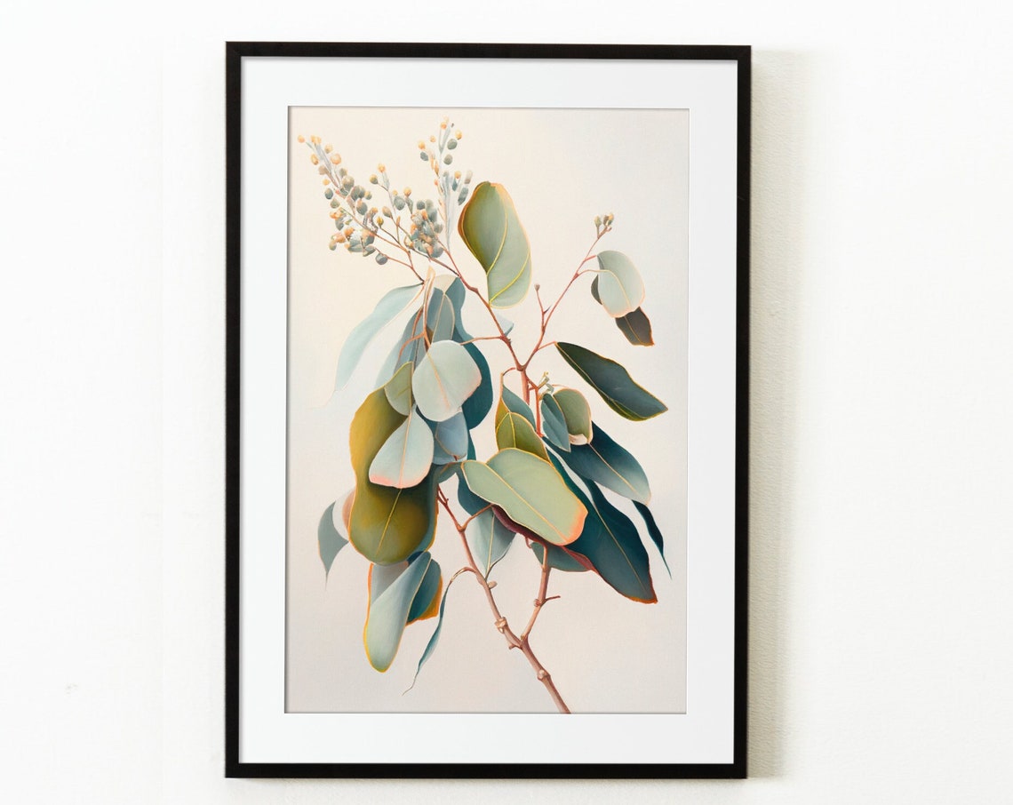 Eucalyptus Branch Watercolor Soft Green Leaves Botanical Art Poster
