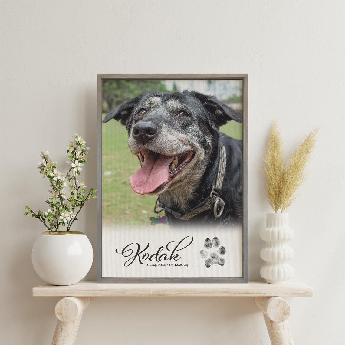 Personalized Dog Memorial Photo Portrait With Paw Dates Poster