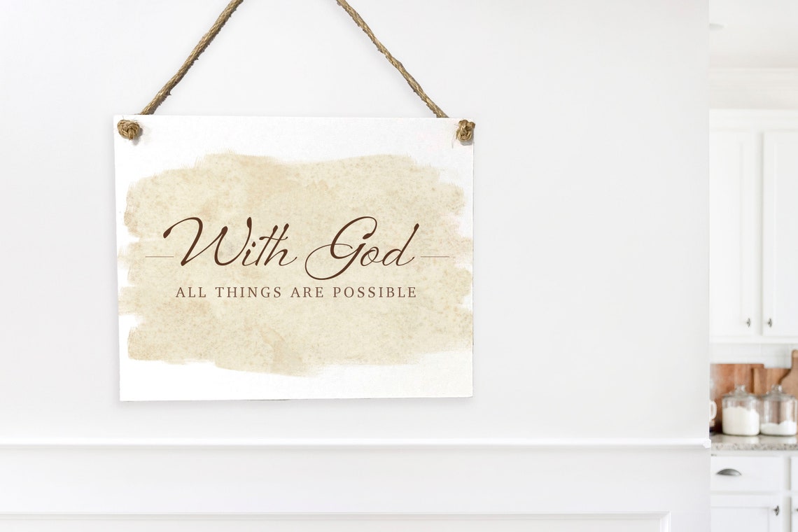 With God All Things Are Possible Watercolor Christian Quote Wall Art - Image 2