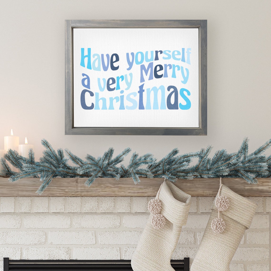 Have Yourself a Very Merry Christmas Blue Retro Script Poster - Image 2