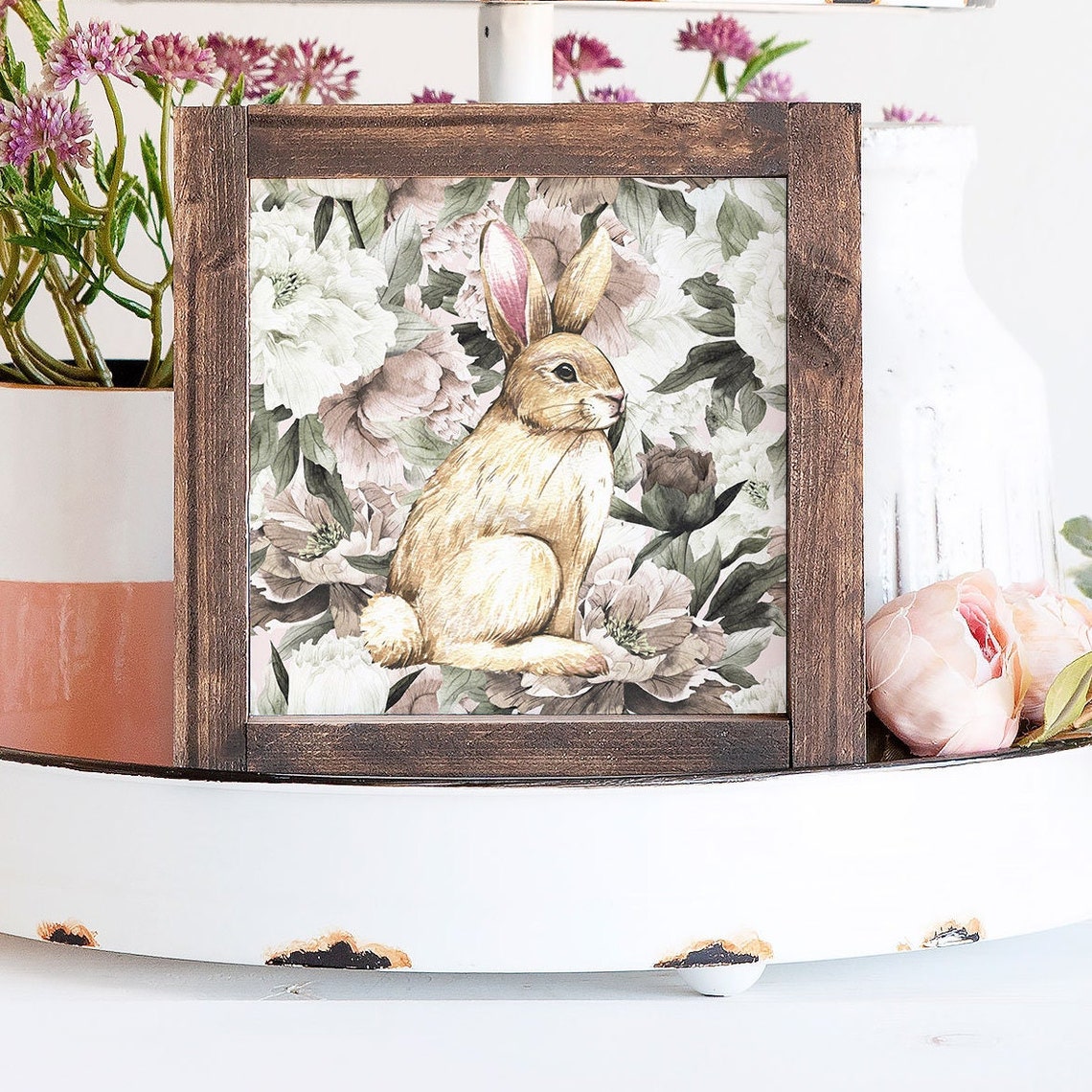 Watercolor Bunny Rabbit with Peonies Botanical Easter Poster - Image 3