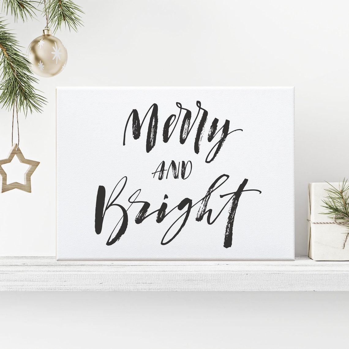 Merry and Bright Black Brush Script Farmhouse Christmas Poster - Image 3