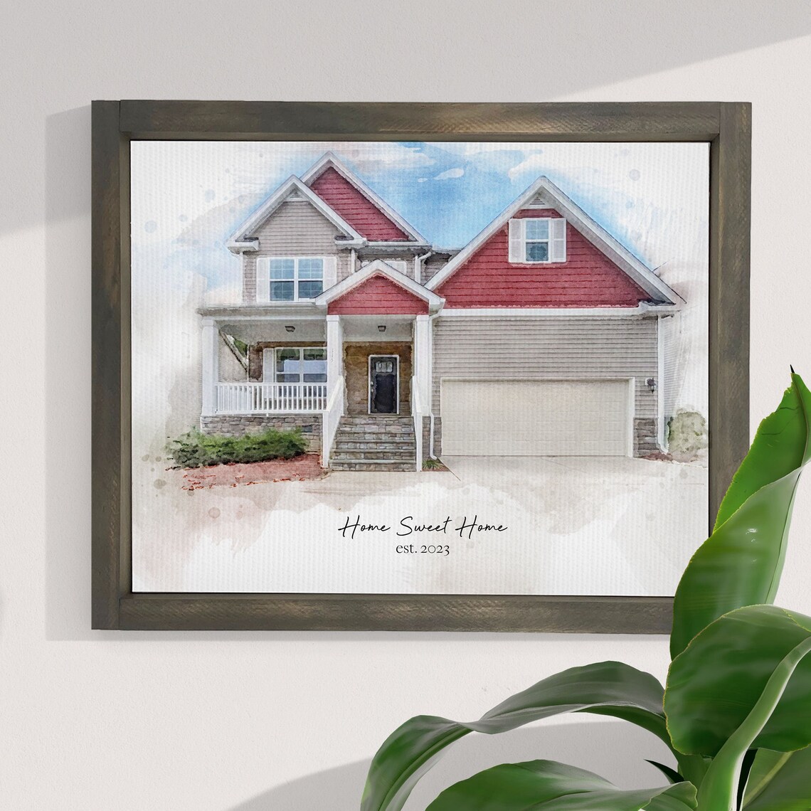 Personalized House Portrait Watercolor Effect Art Print