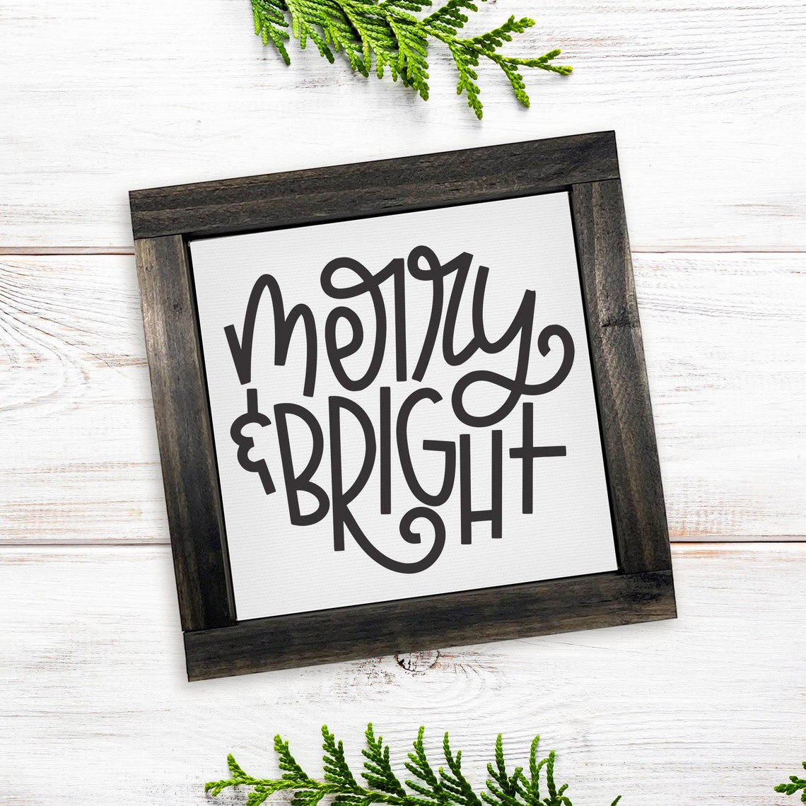 Merry and Bright Script Christmas Dark Wood Holiday Sign Poster