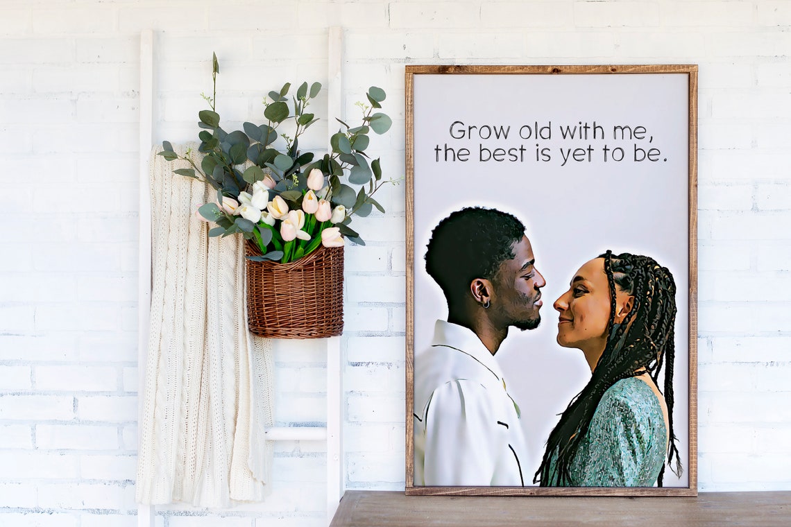 Grow Old With Me Custom Couple Photo Love Quote Wood Frame Poster - Image 3