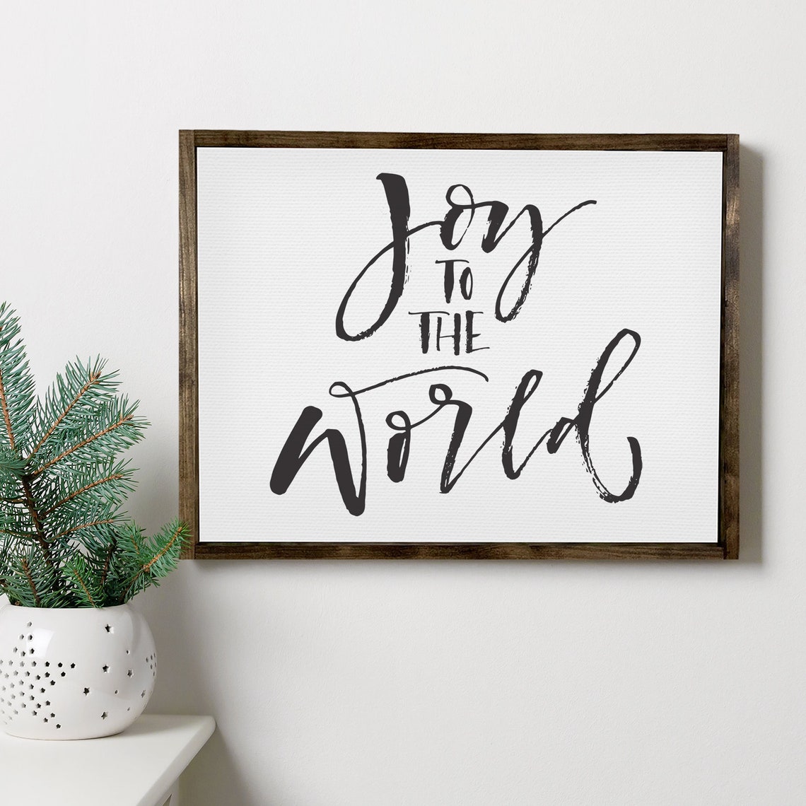 Joy to the World Black Brush Script Farmhouse Christmas Poster