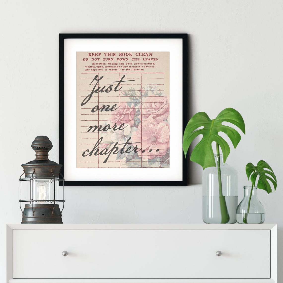 Just One More Chapter Floral Library Card Vintage Reading Quote Poster - Image 2