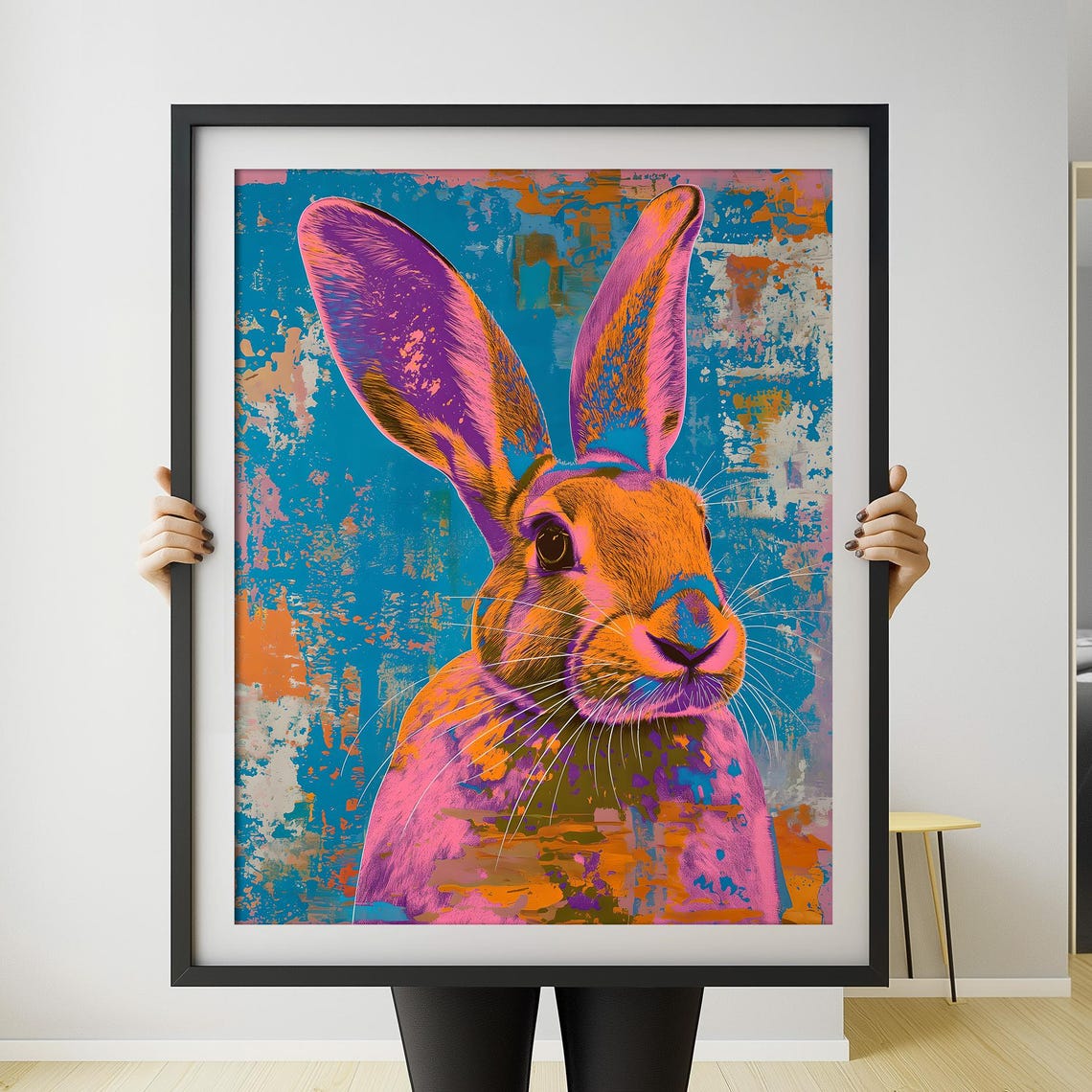 Neon Rabbit Animal Illustration Art Wall Print Home Decor