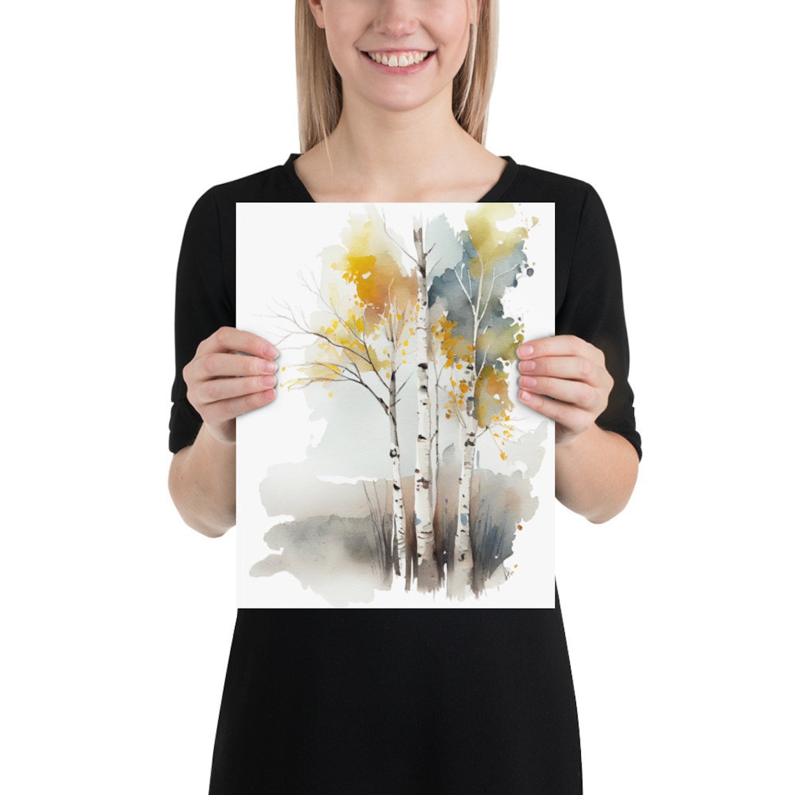 Birches Watercolor Forest Landscape Art Print - Image 2