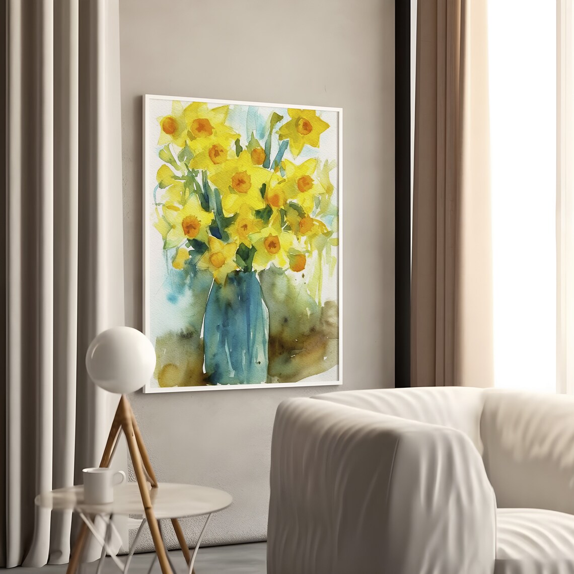 Daffodil Watercolor Painting, Spring Floral Still Life - Image 2
