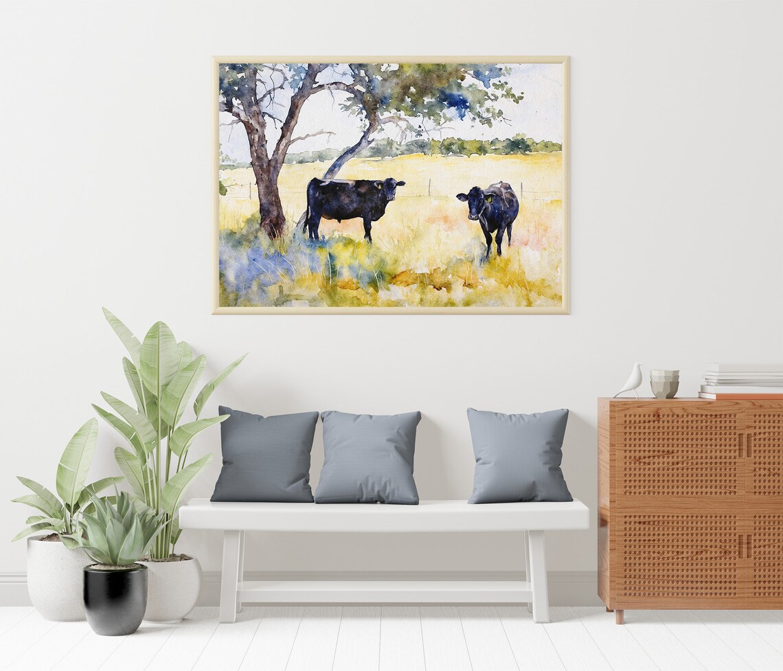 Black Cow Watercolor Art Print, Texas Farmhouse Decor - Image 3