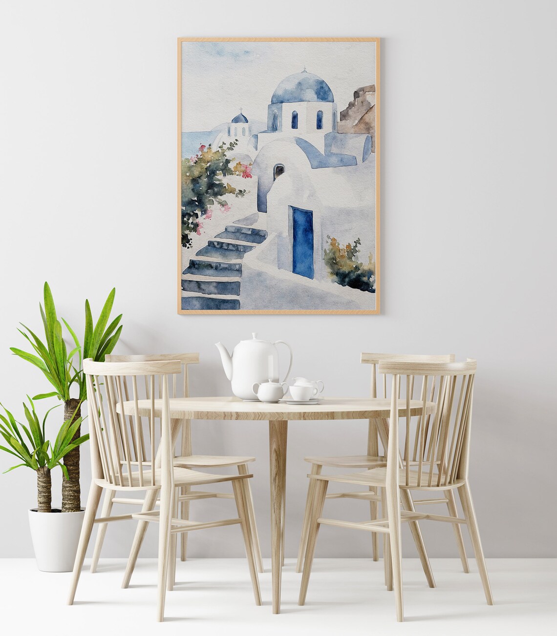 Blue Roofs of Santorini, Greek Watercolor Art Print - Image 3