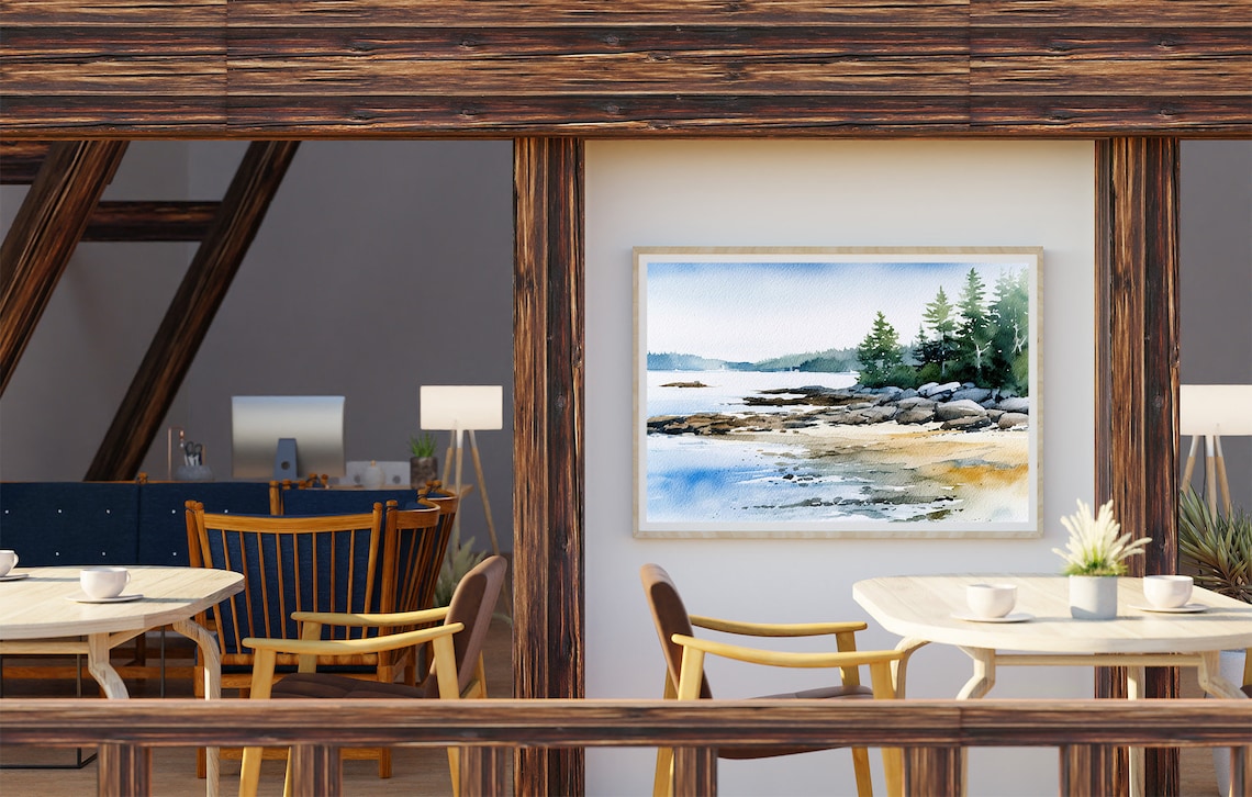 East Blue Hill Maine Beach Watercolor Landscape Art Print - Image 3