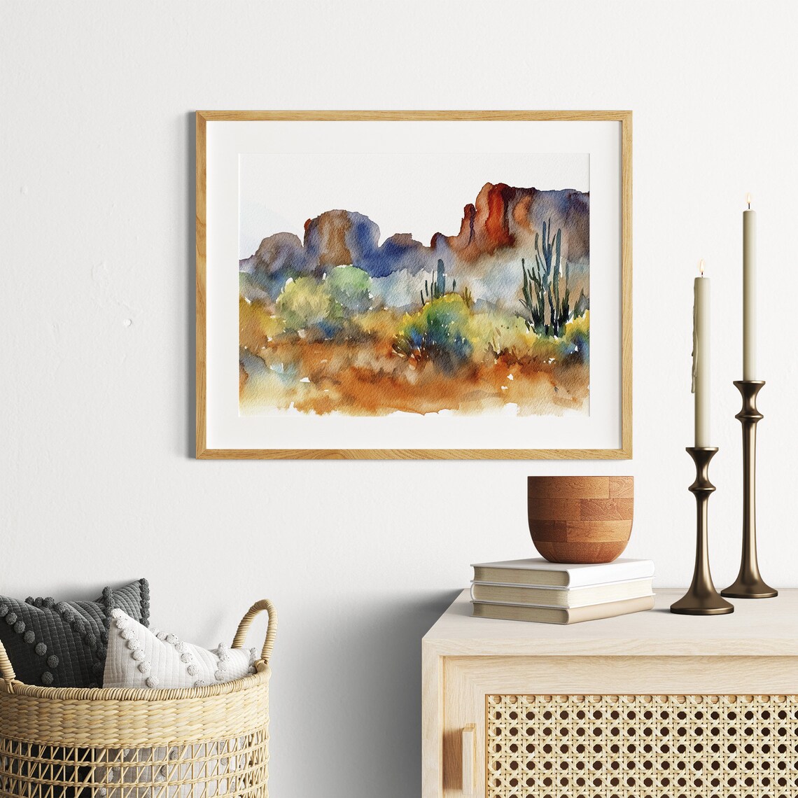 Arizona Desert Watercolor Saguaro Landscape Art Print - Image 4