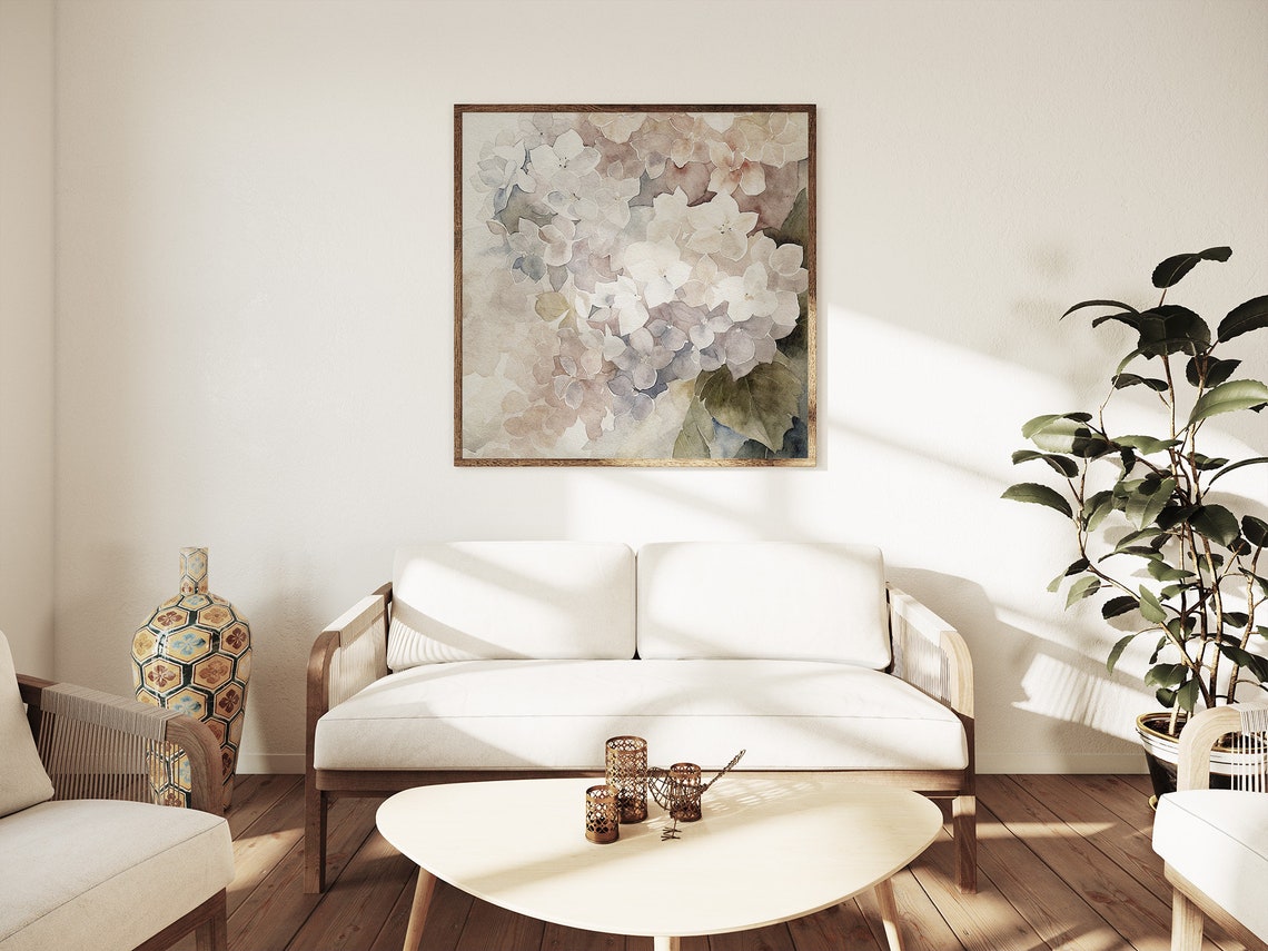 Blush White Hydrangea Blooms Soft Neutral Floral Watercolor Art Print - Image 5