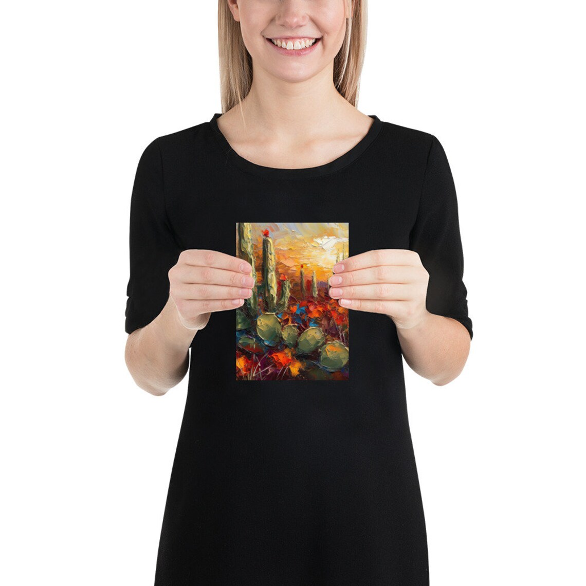 Arizona Desert Saguaro Cactus, Oil-Style Art Print - Image 2