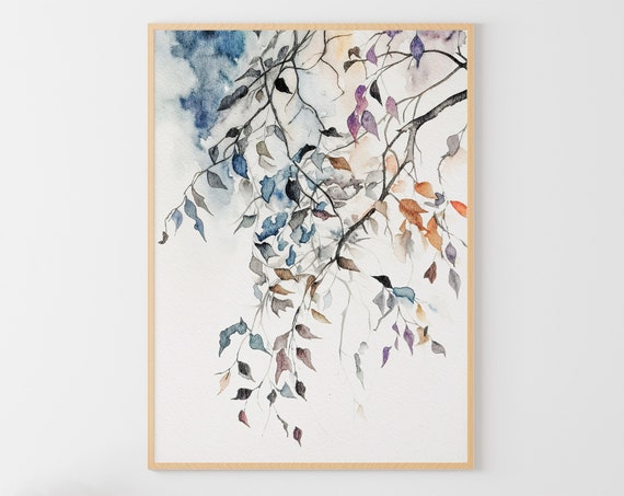 Birch Branch Watercolor Art Print, Nature Wall Art