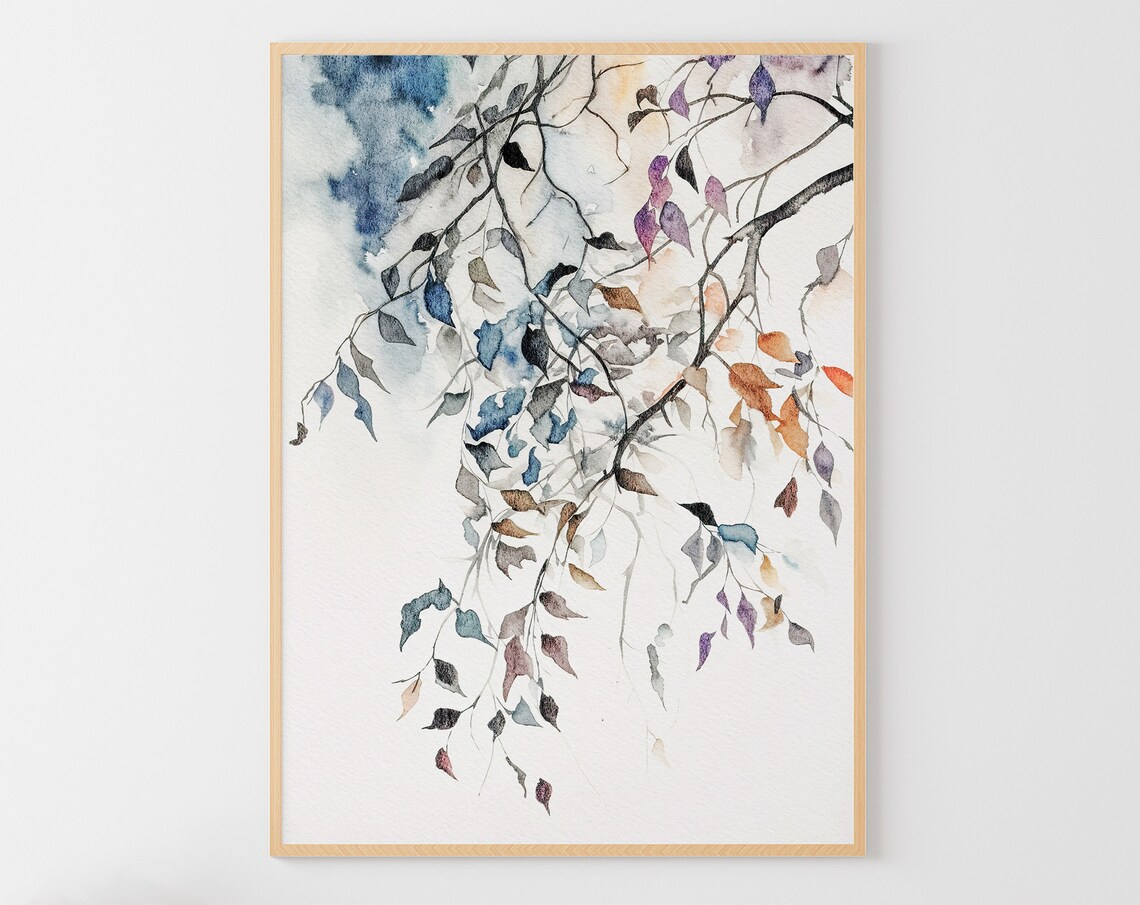 Birch Branch Watercolor Art Print, Nature Wall Art