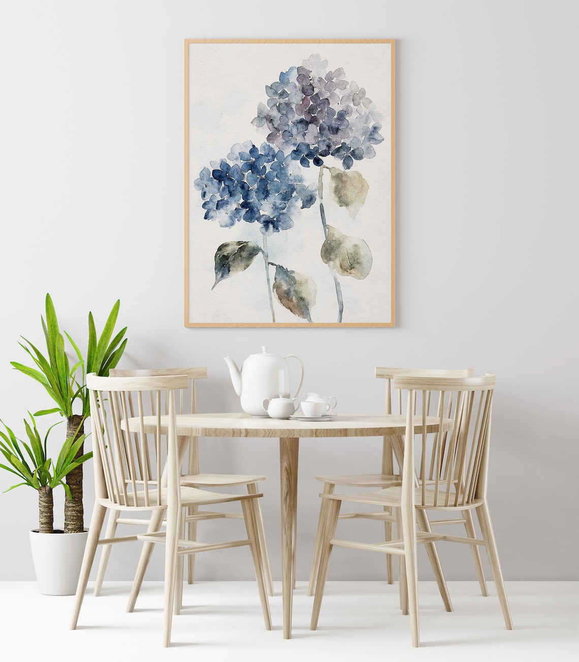 Blue Hydrangea Watercolor Art Print, Neutral Floral - Image 5