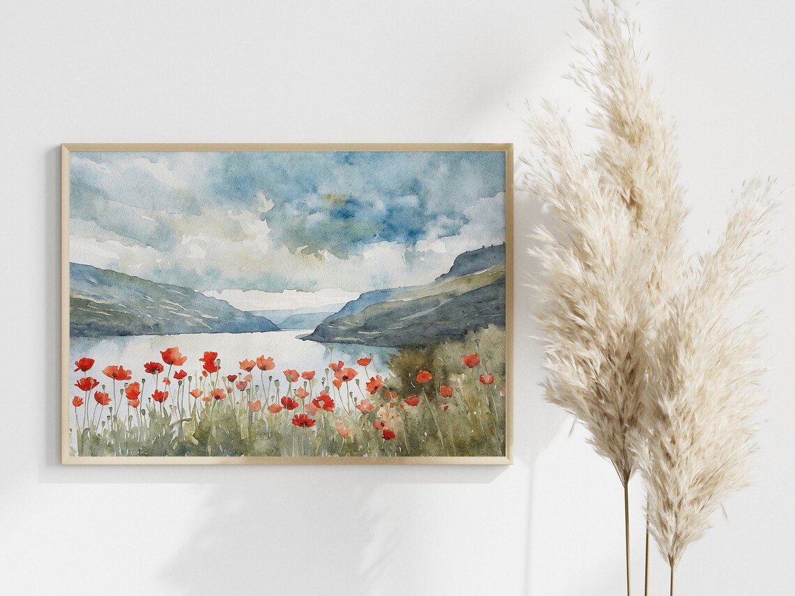 Hood River Watercolor Poppy Field, Oregon Art Print - Image 2