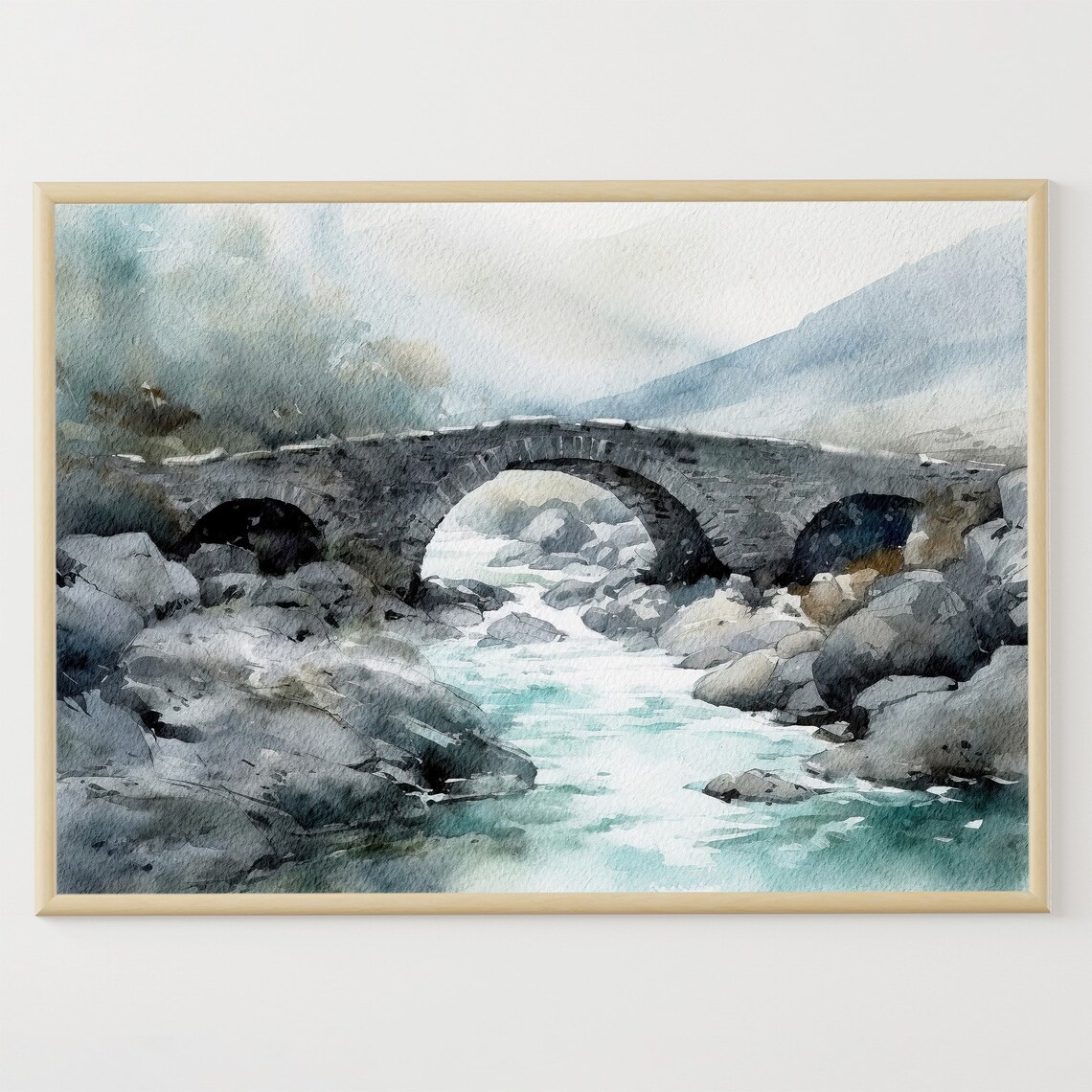 Isle of Skye Watercolor Travel Poster, Scottish Bridge