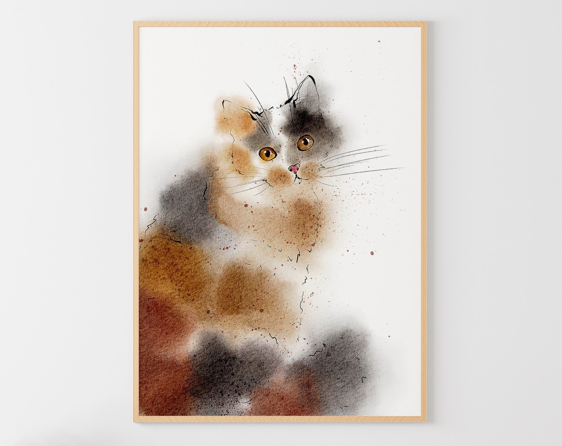 Calico Cat Watercolor Animal Wall Art Poster Print