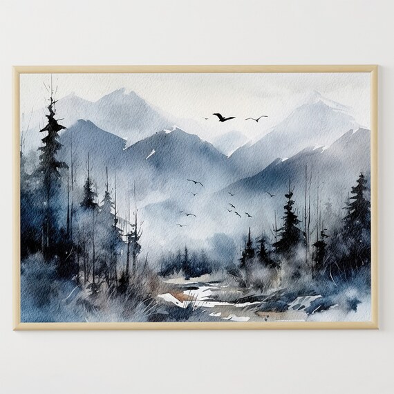 North Cascades Painting Mountains Watercolor National Park Art Print Washington State Landscape