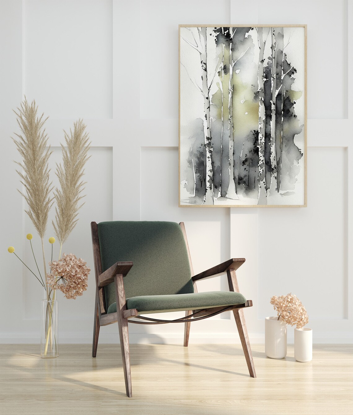 Birch Trees Watercolor Forest Art Print, Neutral - Image 4