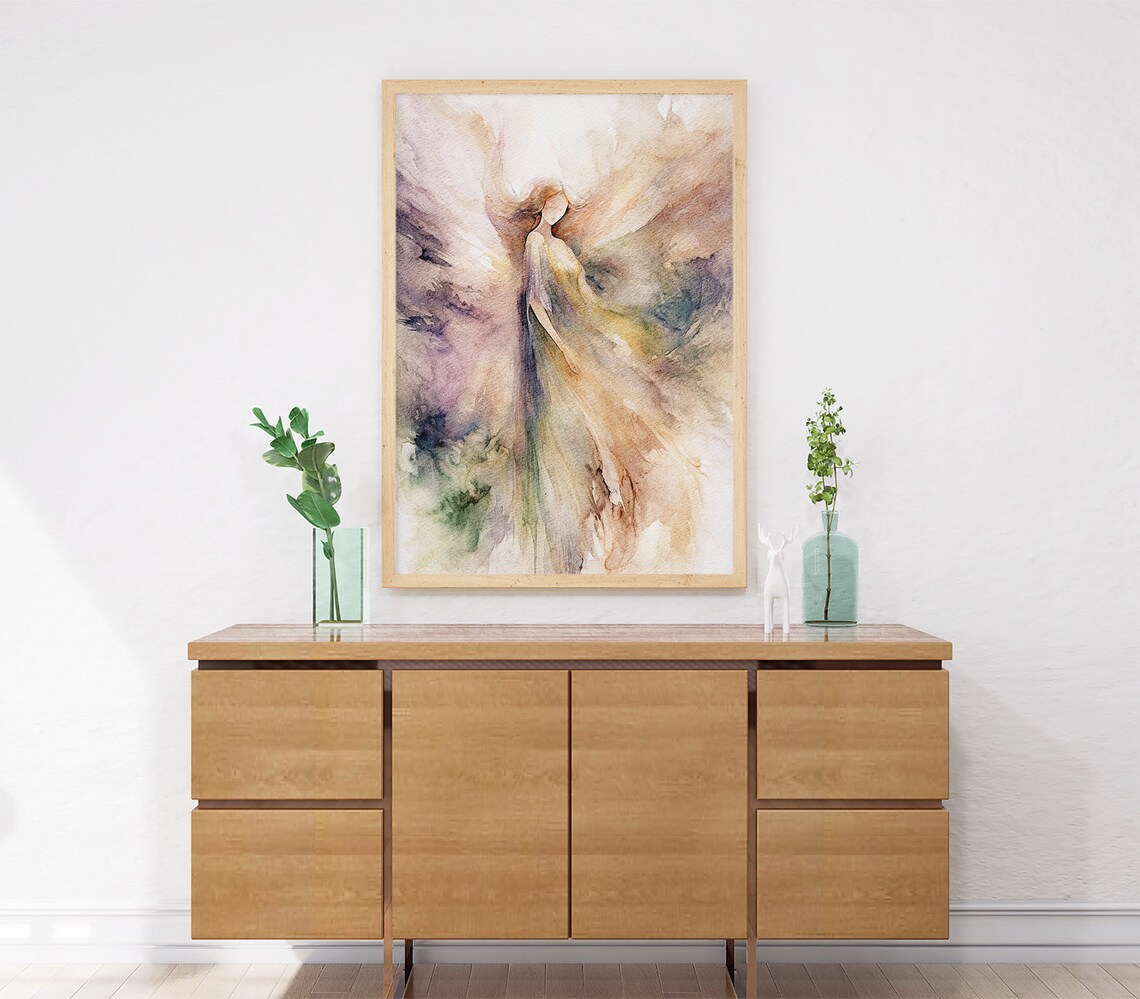 Guardian Angel Watercolor Art Print, Religious Wall Art - Image 3