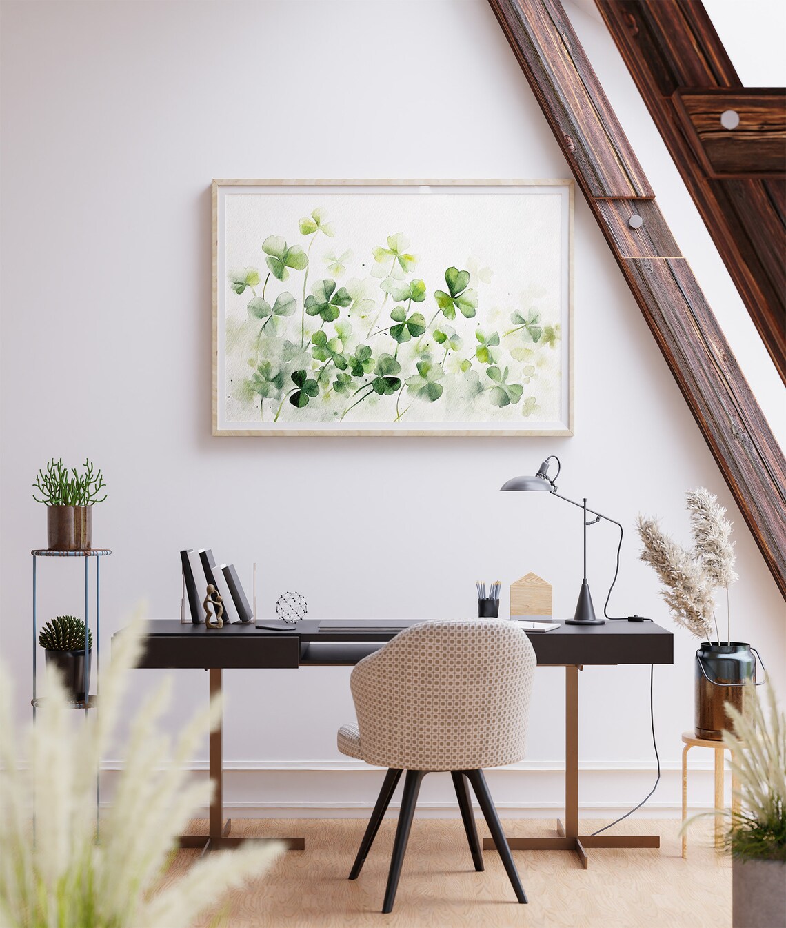 Clover Watercolor Meadow Art Print, Neutral Green - Image 4